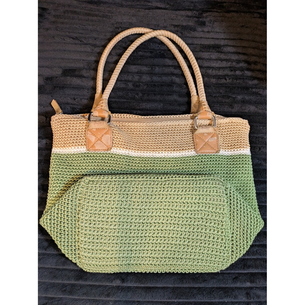 The Sak Cambria Crochet Tote Bag Green Tan White Boho Shoulder Bag 1000043764